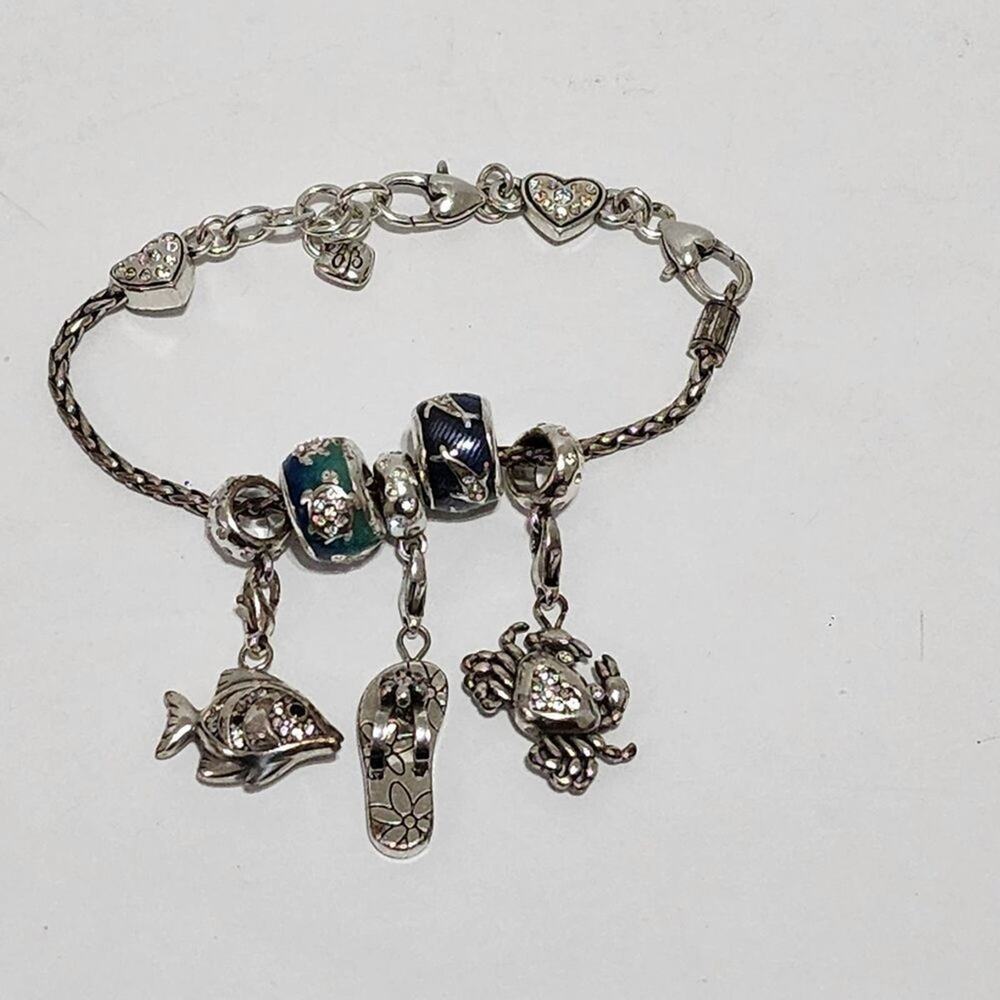 Brighton Nautical Charm Bracelet Silver Tone Beach Sea Life Fish Crab Flip Flop